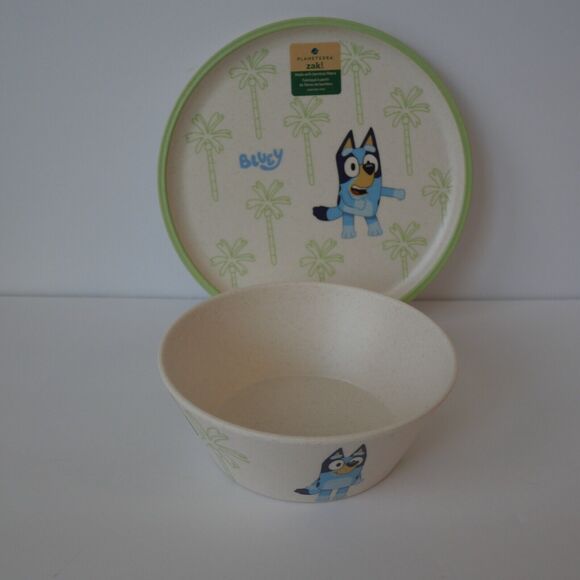 NEW Bluey 8 Piece Set Dinner Plate and Bowl Matching Set Zak Bamboo 4 Colors - Picture 5 of 13